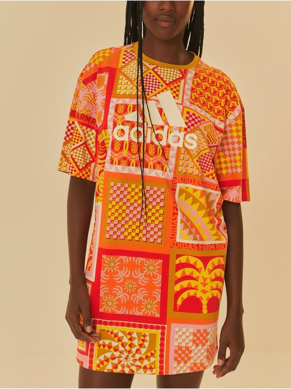 Adidas x Farm Rio Tropical Graphic T Shirt Dress Rio Print Size M - Picture 1 of 5